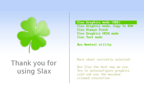 Режимы загрузки Slax Linux